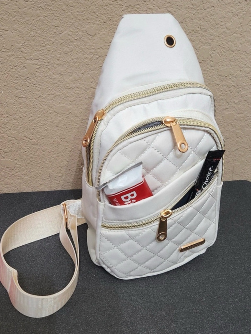 White Quilted Crossbody Sling Bag - Unbranded